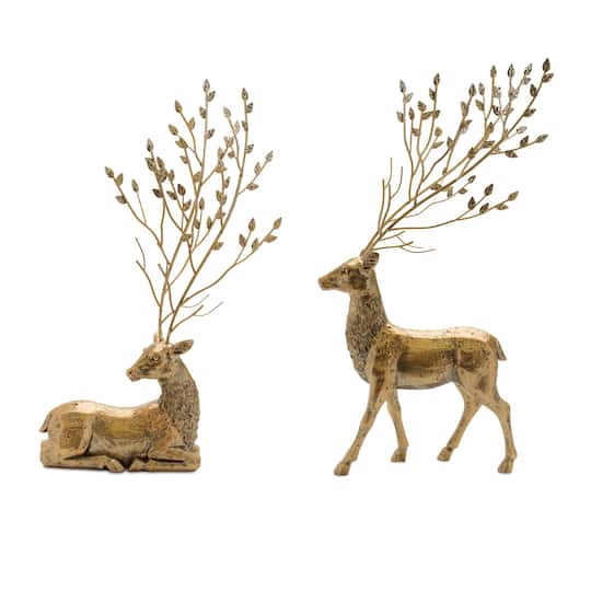 Melrose Distressed Gold Deer with Metal Tree Antlers Set